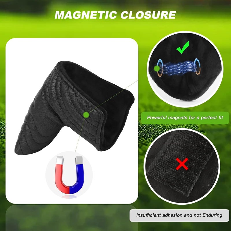 PONADA 4pcs or 1pc Golf Club Head Covers for Woods, Driver, Fairway, Hybrid – Premium PU Leather with Interchangeable Tags & Magnetic Blade and Mallet Putter Covers - Image 4